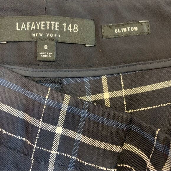 LAFAYETTE 148 NWOT New York Navy Clinton Plaid check Straight Leg Dress Pants 8 - Picture 7 of 14